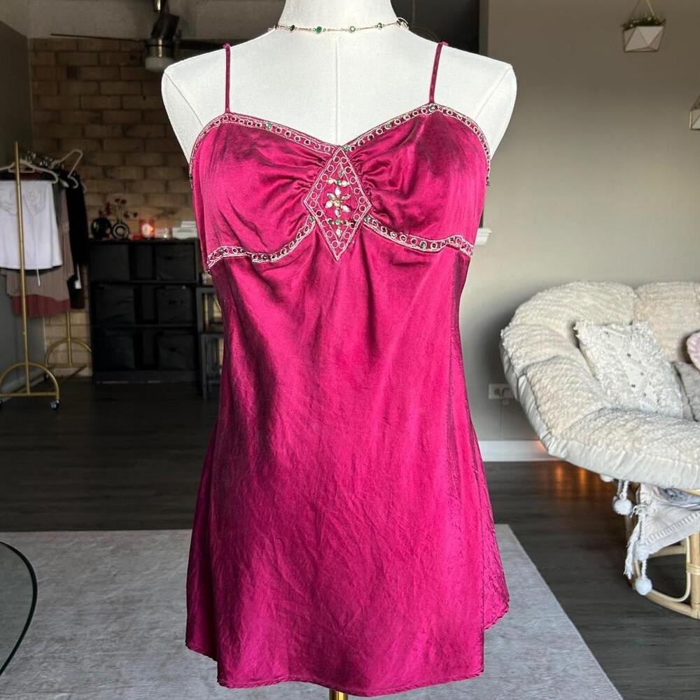 Y2k 2000s 100 silk beaded cami top size L